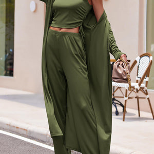 Drawstring Tank, Long Sleeve Cover Up and Pants Set