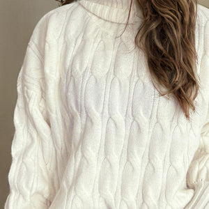 Cable-Knit Turtleneck Long Sleeve Sweater