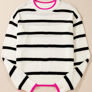 Striped Round Neck Long Sleeve Sweater