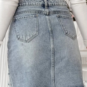 Distressed Raw Hem Heart Mini Denim Skirt