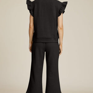 Double Take Full Size Texture Ruffle Short Sleeve Top and Wide Leg Pants Set