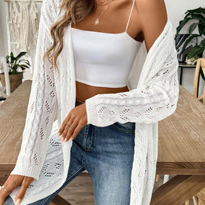 Openwork Open Front Long Sleeve Cardigan