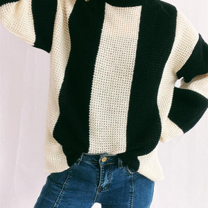 Color Block Round Neck Long Sleeve Sweater