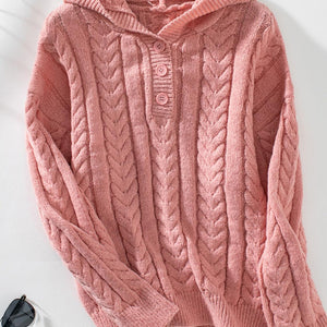 Cable-Knit Long Sleeve Hooded Sweater