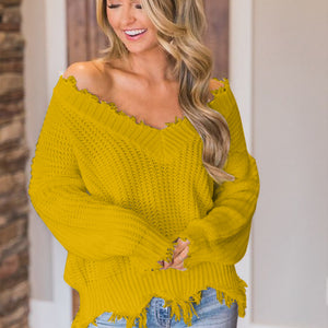 Frayed Hem Dropped Shoulder Sweater