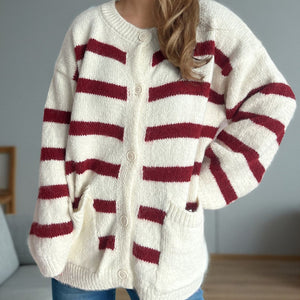 Striped Button Down Long Sleeve Cardigan