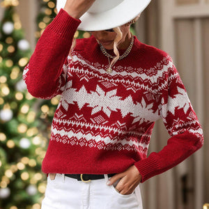 Perfee Geometric Round Neck Long Sleeve Sweater