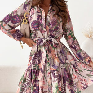 Ruffle Hem Floral Long Sleeve Dress