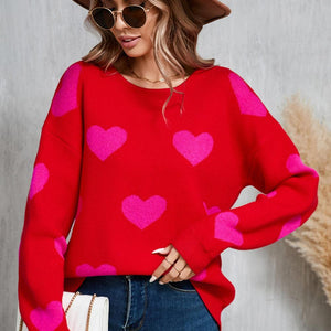 Angel Wings Heart Round Neck Dropped Shoulder Sweater