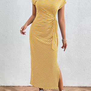 Honey Tied Striped Round Neck Short Sleeve Tee Dress