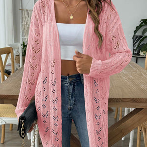 Openwork Open Front Long Sleeve Cardigan