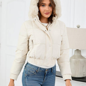 Pocketed Long Sleeve Cropped Hooded Winter Coat