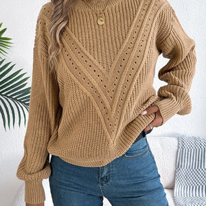 Openwork Round Neck Long Sleeve Sweater