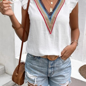 Full Size Ruffled V-Neck Cap Sleeve Blouse