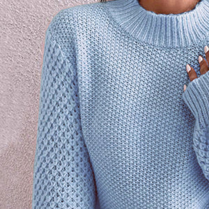 Openwork Mock Neck Long Sleeve Sweater