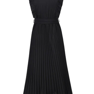 Tied Surplice Cap Sleeve Pleated Dress