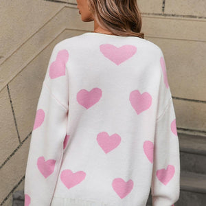 Angel Wings Heart Round Neck Dropped Shoulder Sweater