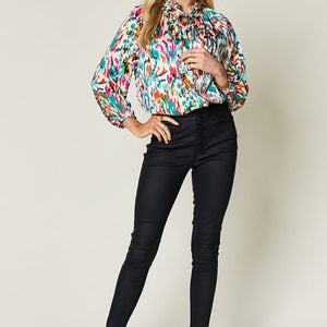 Double Take Full Size Printed Button Up Long Sleeve Shirt