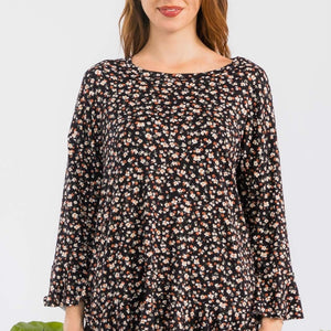 Celeste Full Size Floral Ruffle Detail Top