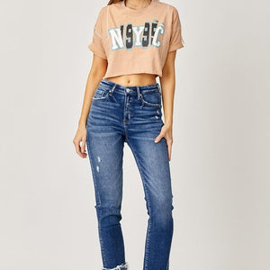 Risen Full Size High-Rise Frayed Cuffed Straight Jeans