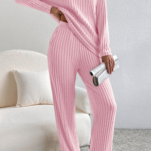 Ribbed V-Neck Top and Pants Lounge Set