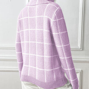 Heart Plaid Turtleneck Long Sleeve Sweater