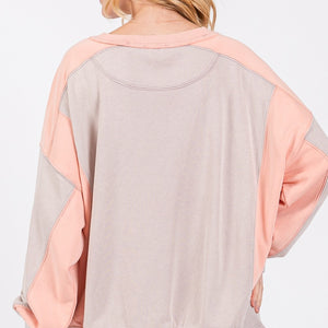 SAGE + FIG Color Block Round Neck Sweatshirt