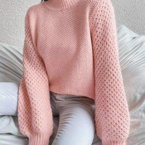 Openwork Mock Neck Long Sleeve Sweater