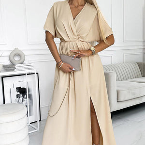 Surplice Neck Slit Maxi Dress