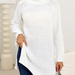 Slit Turtleneck Long Sleeve Sweater