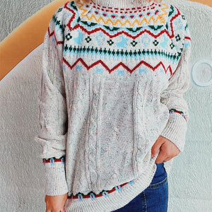 Cable-Knit Mock Neck Long Sleeve Sweater