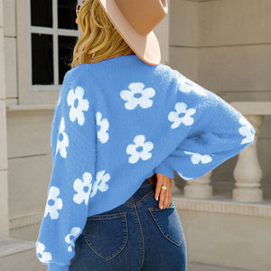 Angel Wings Flower Open Front Long Sleeve Cardigan