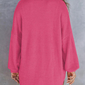 Waffle-Knit Dropped Shoulder Long Sleeve Sweatshirt