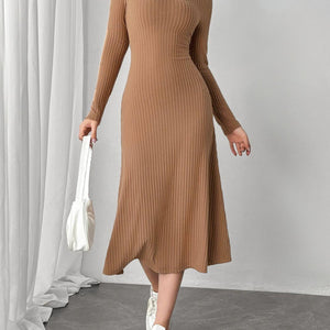 Square Neck Long Sleeve Midi Wrap Dress