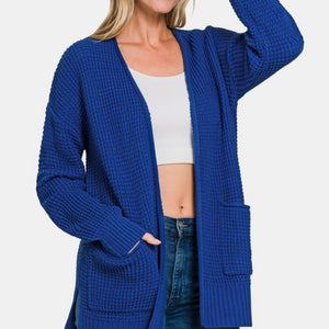 Zenana Waffle Open Front Sweater Cardigan