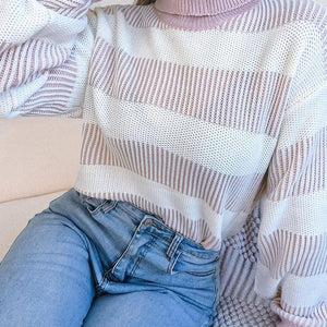 Striped Turtleneck Long Sleeve Sweater