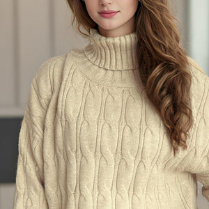 Cable-Knit Turtleneck Long Sleeve Sweater