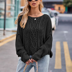 Round Neck Cable-Knit Sweater