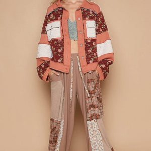 POL Washed Jacquard Color Block Jacket