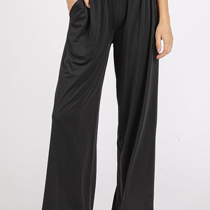 Mittoshop Stretch Banded Waist Wide Leg Pants with Pockets