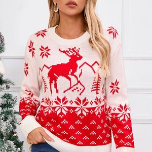 Angel Wings Deer Pattern Round Neck Long Sleeve Sweater