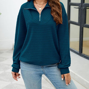 Textured Quarter Zip Long Sleeve Sweatshirt