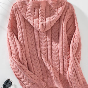 Cable-Knit Long Sleeve Hooded Sweater