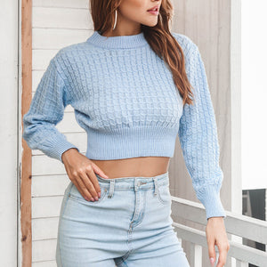 Round Neck Long Sleeve Cropped Sweater