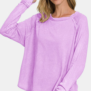 Zenana Round Neck Thumbhole Long Sleeve T-Shirt