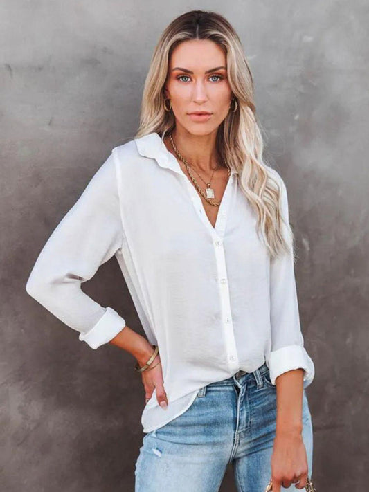 Button Down Collared Neck Long Sleeve Shirt