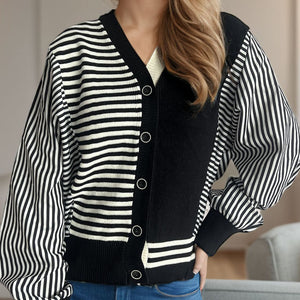 Striped Button Down Long Sleeve Cardigan