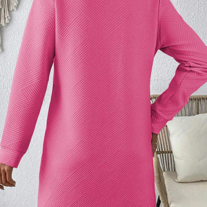 Textured Round Neck Long Sleeve Mini Dress