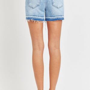 RISEN High Rise Distressed Hem Denim Shorts