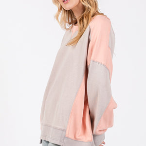 SAGE + FIG Color Block Round Neck Sweatshirt